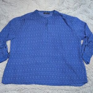 A.N.A. Shirt Womens 3X Blue Henley Top Blouse Casual Preppy Lightweight Sheer